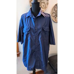 Men's Wells & Morris SS Navy Blue Button Down Shirt Size XL